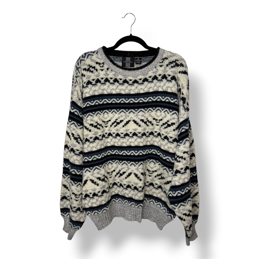Vintage Expressions Men's XL Crewneck Knit Sweater Geometric 90s Grandpacore